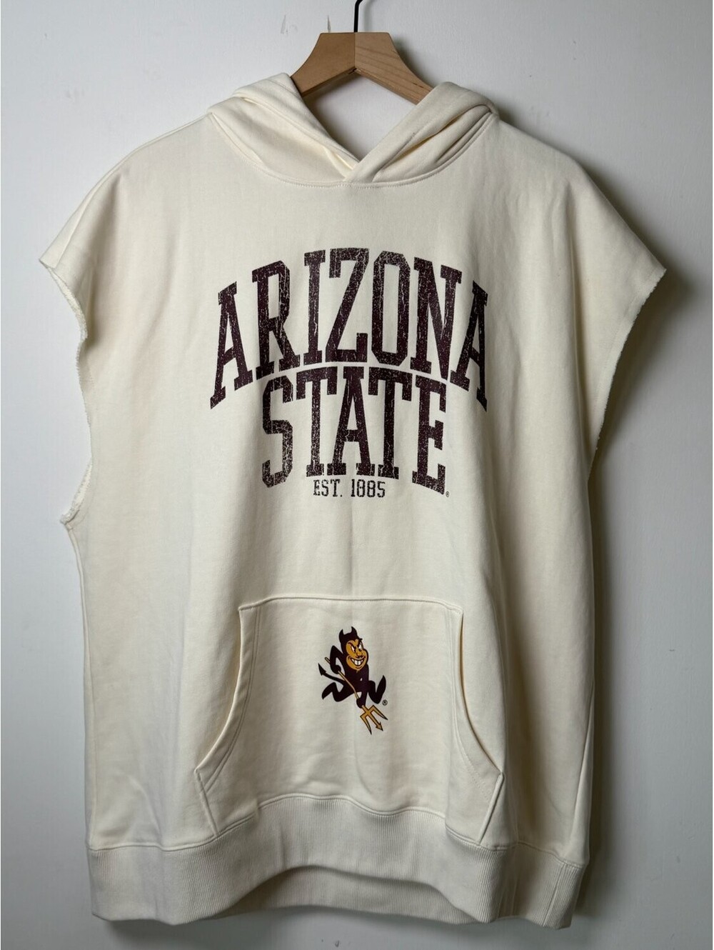 Blue 84 Arizona State Sleeveless Hoodie Sweatshirt Mens L Ivory White NWT